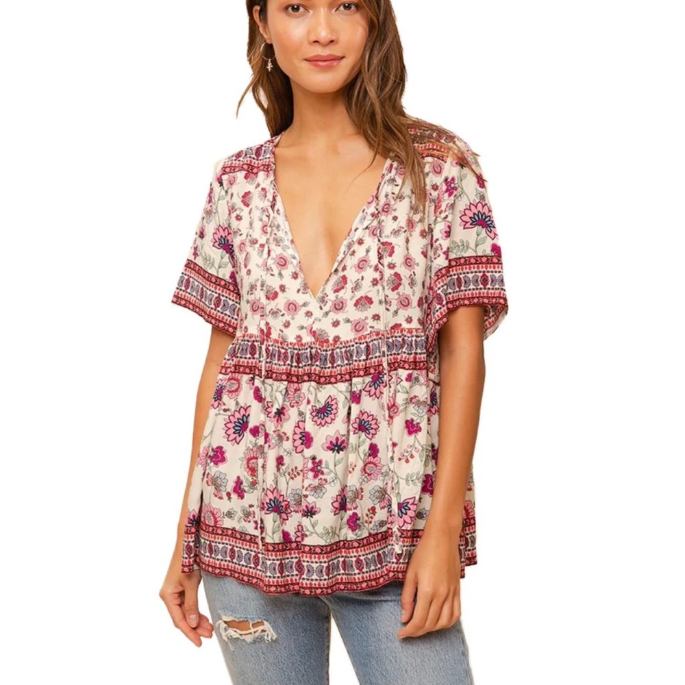 Anthropologie RAGA Boho Floral Peasant Cottagecore Top